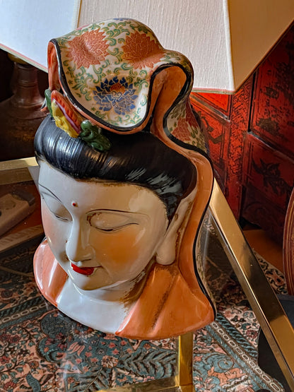Impressive Asian Porcelain Sculpture – Finely Painted Head