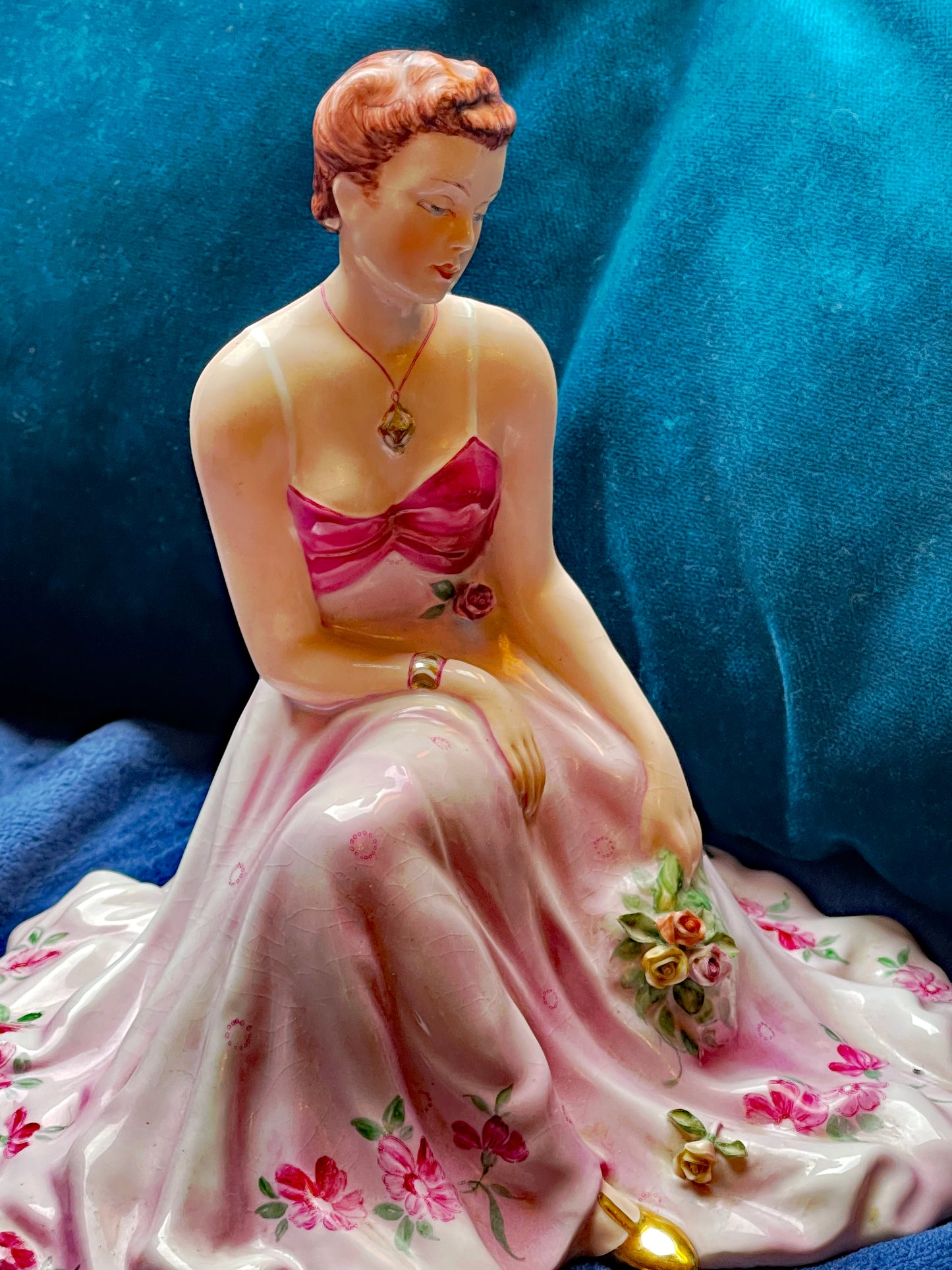 Vintage Dresden-style porcelain ballerina figurine display