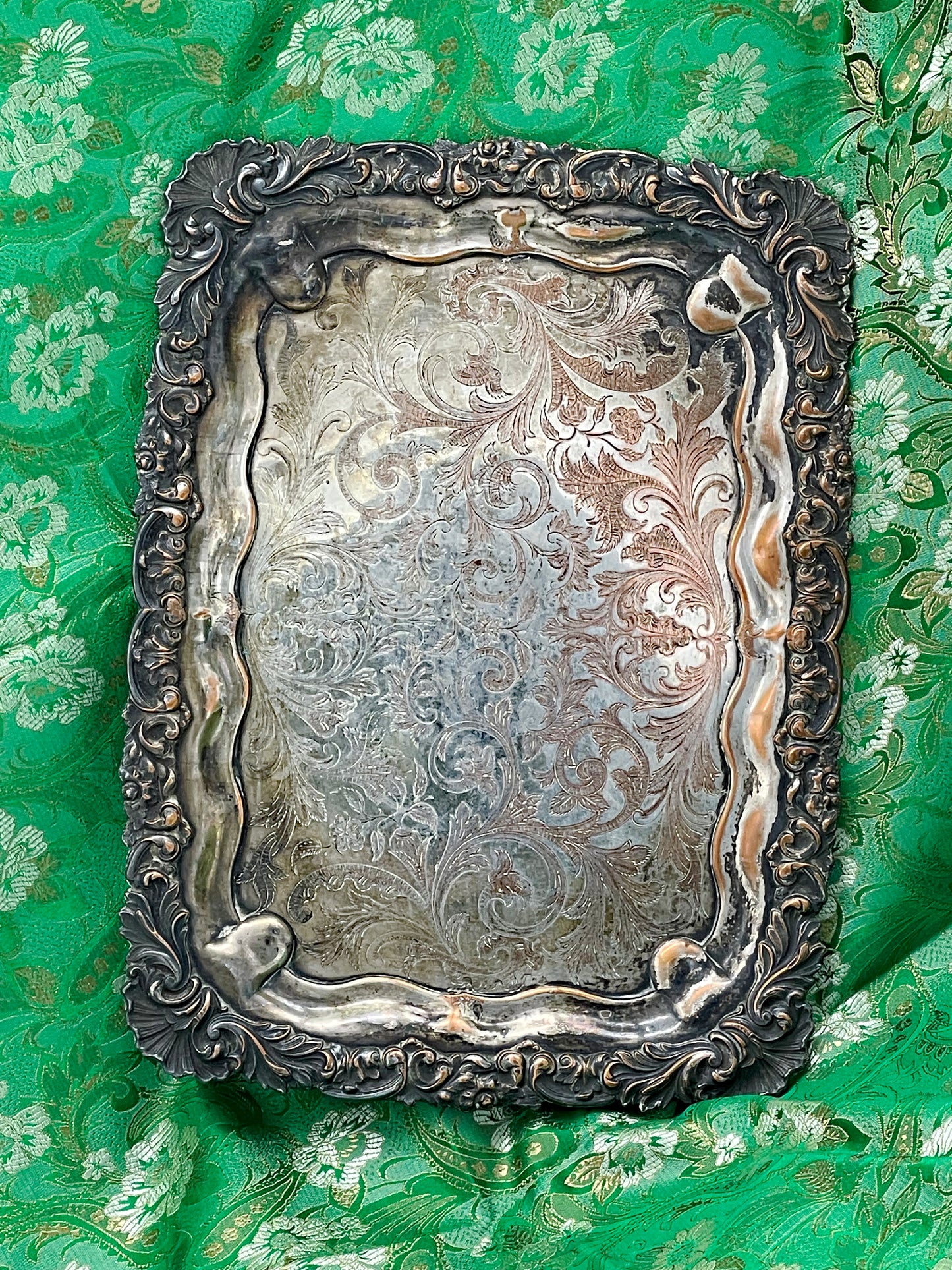 Antique Silver-Plated Engraved Tray