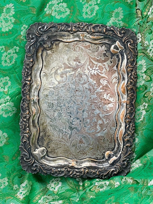 Antique Silver-Plated Engraved Tray