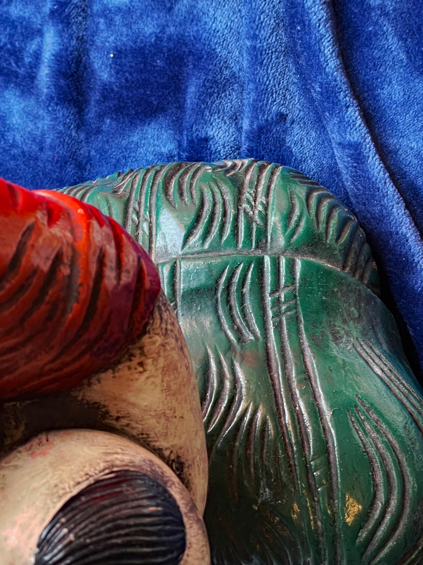 Back view of Japanese polychrome wood sculpture