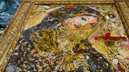 [SOLD] Unique Hand-Painted Glass Icon of the Virgin Mary with 24k Gold Leaf