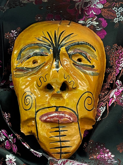 Balinese Terracotta Ceremonial Mask with Painted Tattoo Motifs