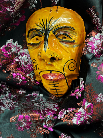 Balinese Terracotta Ceremonial Mask with Painted Tattoo Motifs