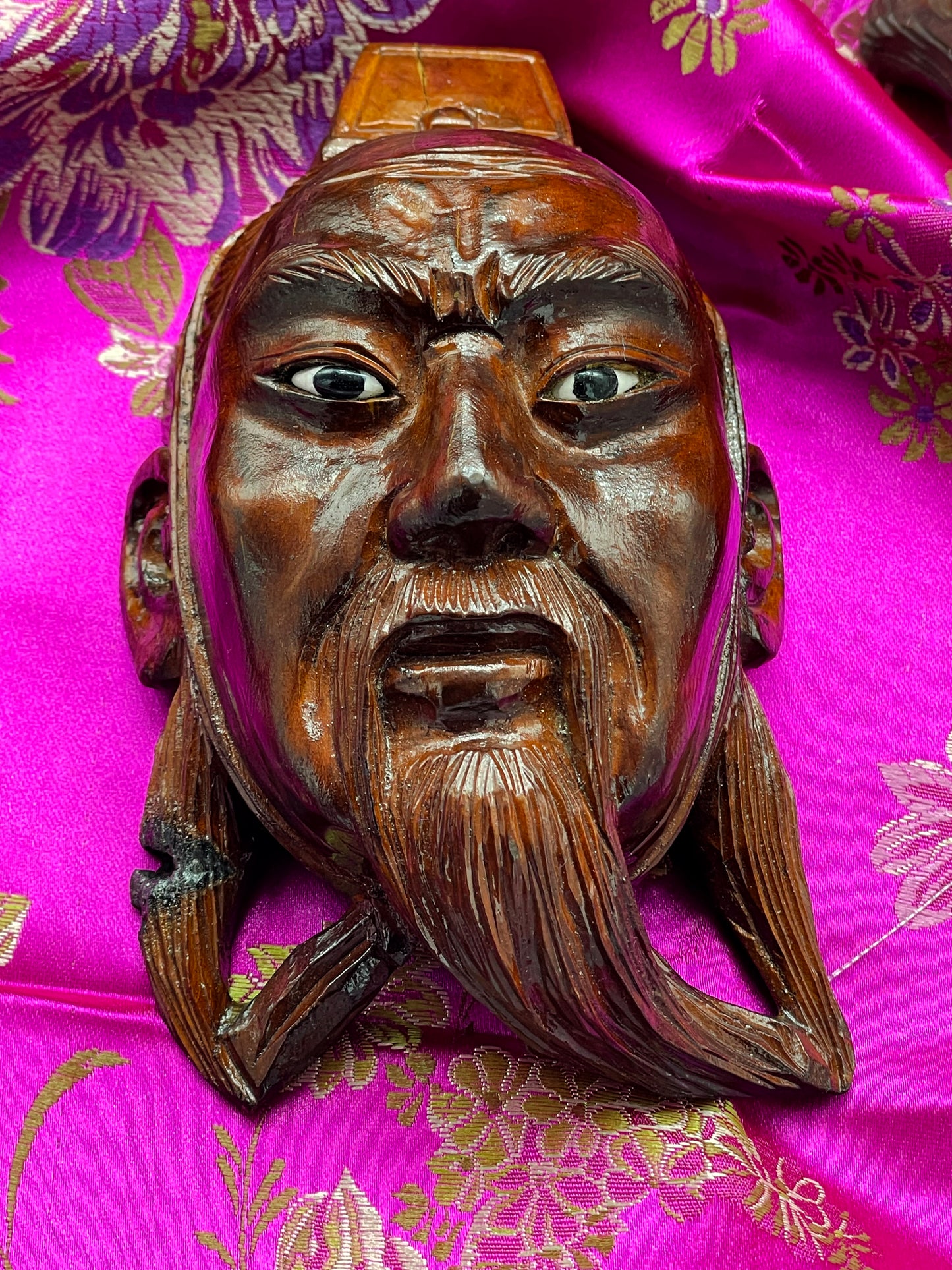 Set of Three Hand-Carved Chinese Opera Masks in Hardwood – Miniature Wall Sculptures