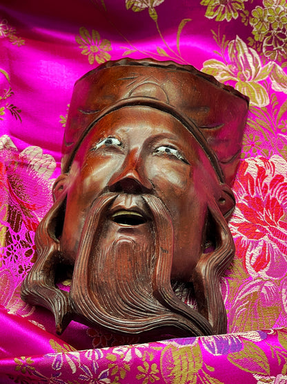 Set of Three Hand-Carved Chinese Opera Masks in Hardwood – Miniature Wall Sculptures