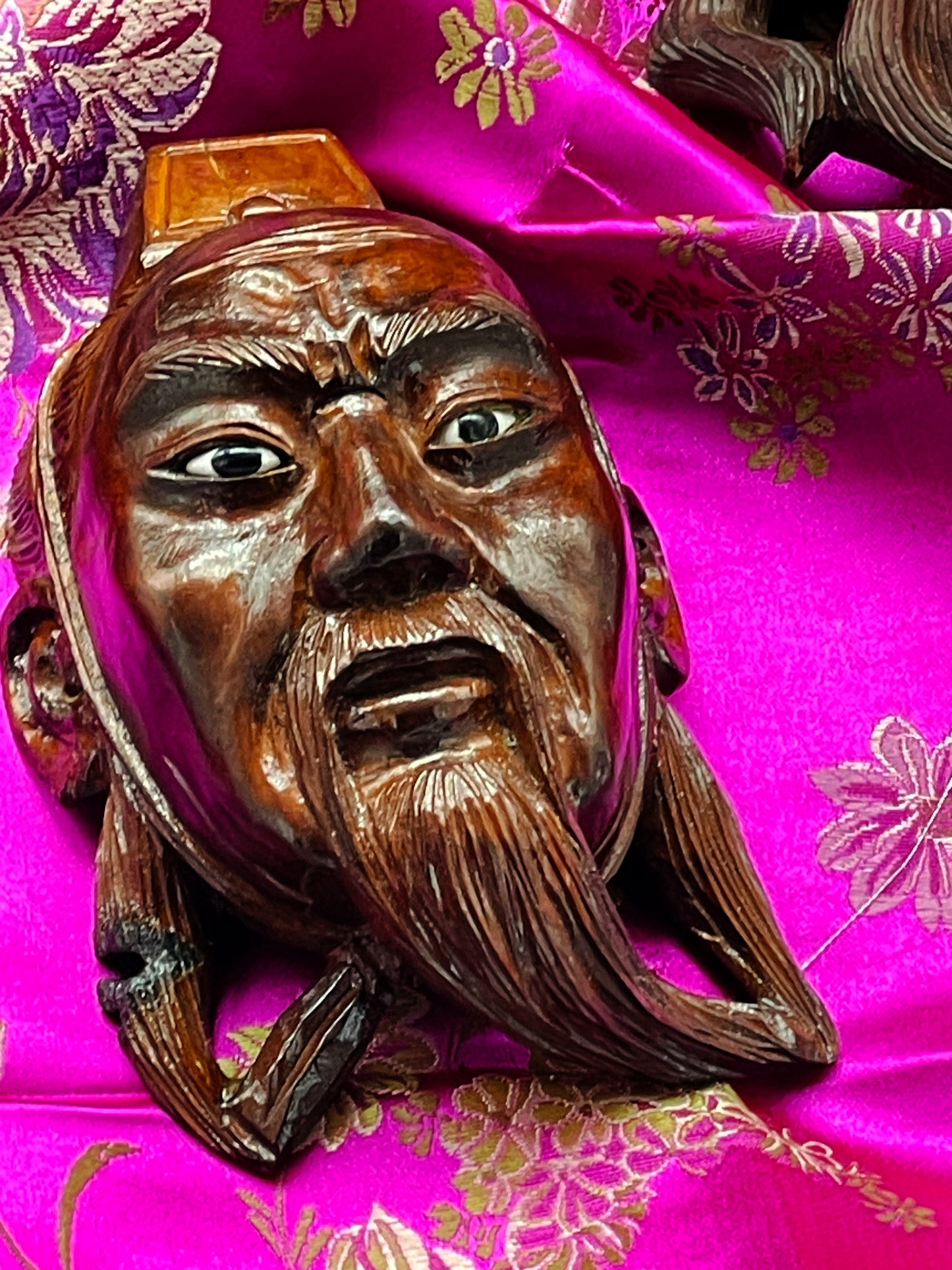 Set of Three Hand-Carved Chinese Opera Masks in Hardwood – Miniature Wall Sculptures