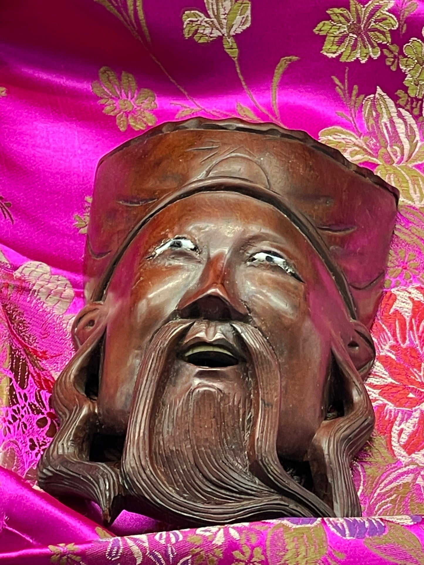 Set of Three Hand-Carved Chinese Opera Masks in Hardwood – Miniature Wall Sculptures