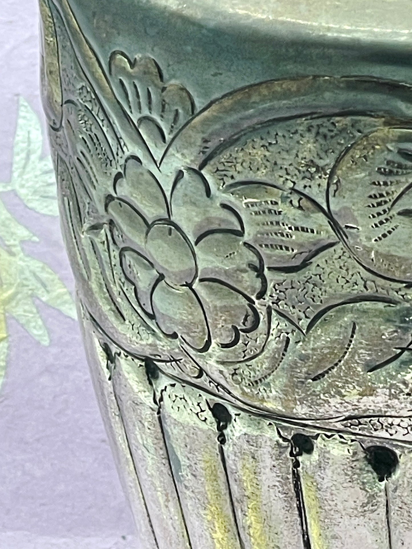 1930s Art Deco Silvered Metal Vase with Floral Repoussé and Fluted Body