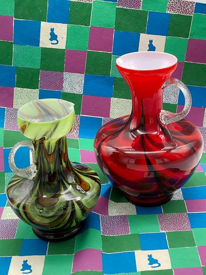 Pair of Handblown Art Glass Jugs – Murano Style "WAVES"
