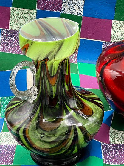 Pair of Handblown Art Glass Jugs – Murano Style "WAVES"