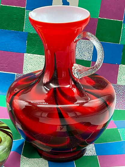 Pair of Handblown Art Glass Jugs – Murano Style "WAVES"