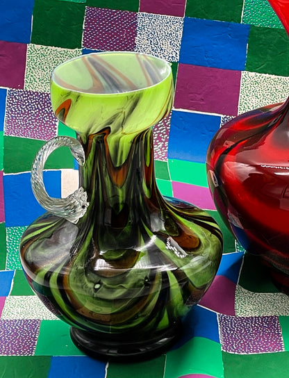 Pair of Handblown Art Glass Jugs – Murano Style "WAVES"