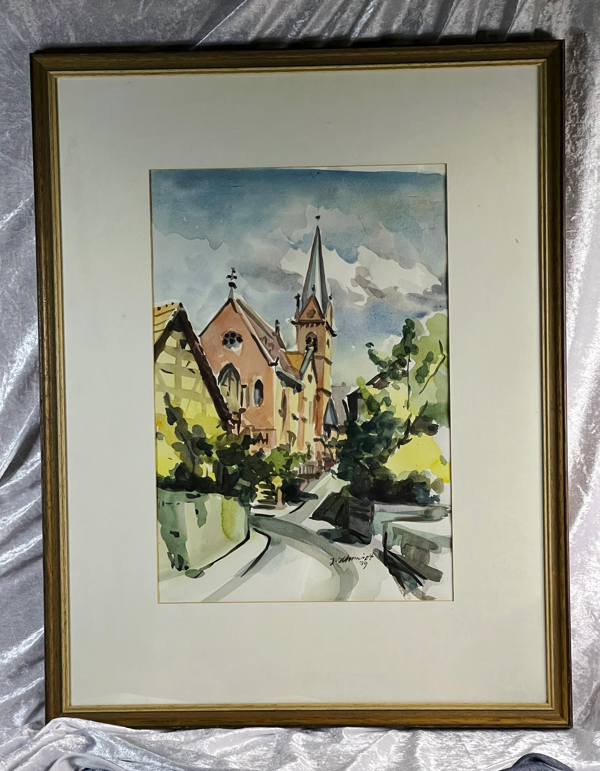 Full view of framed Souvenir aus Deutschland watercolour