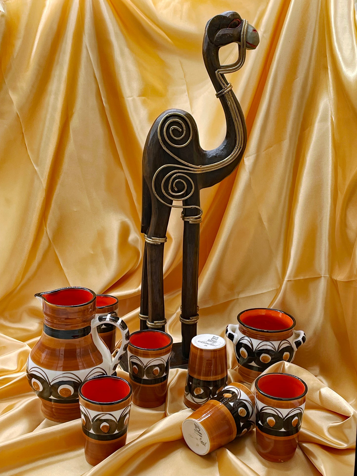 African carved objects including wooden crocodile