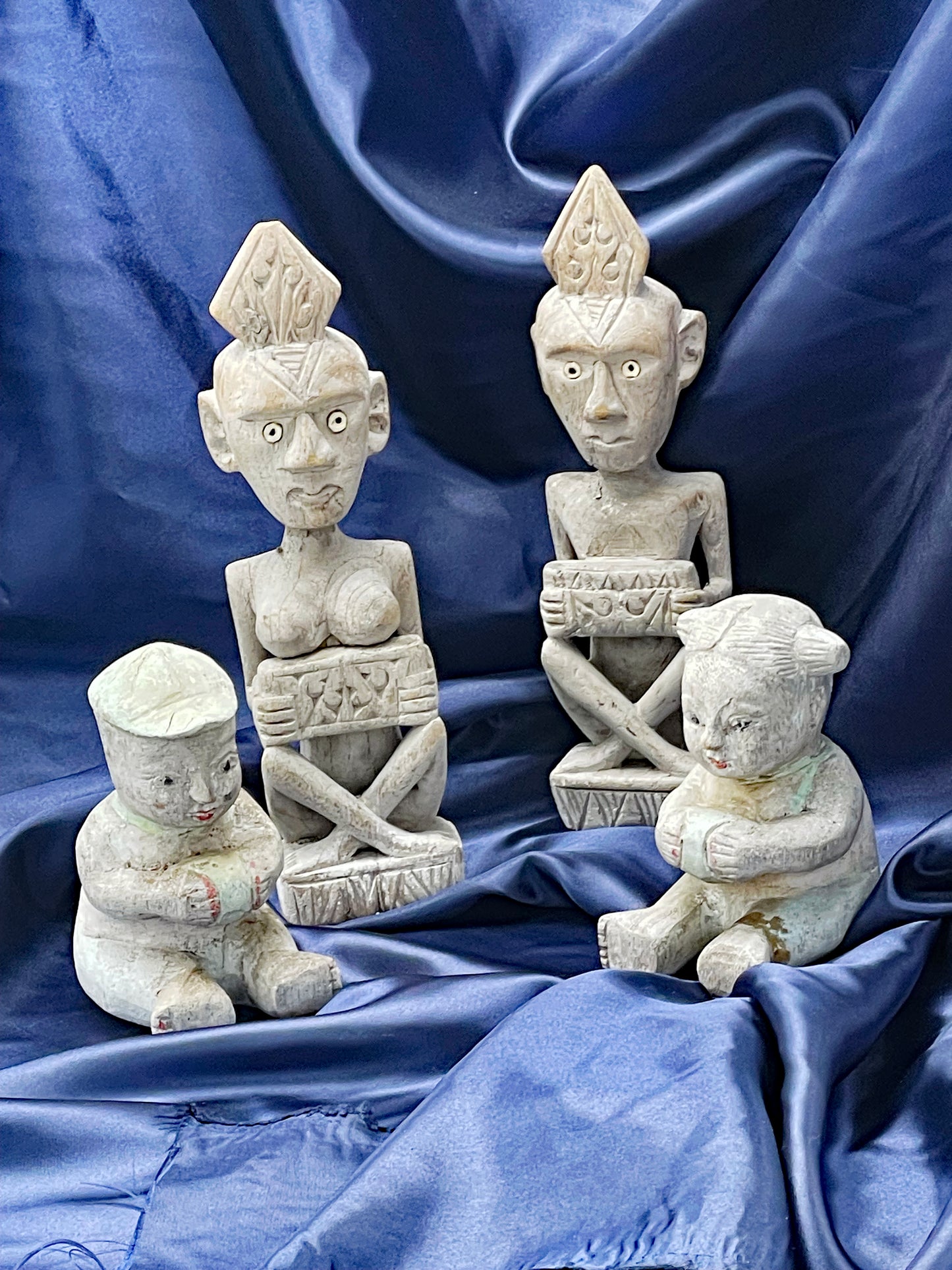 Set of Four Miniature Tribal-Inspired Figurines in Painted Stone