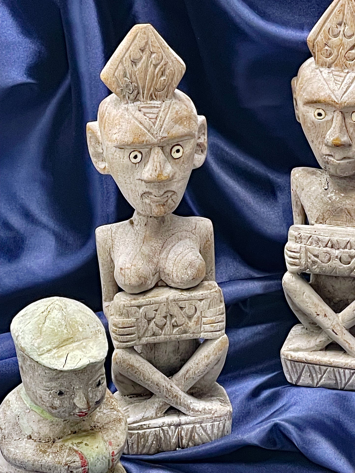 Set of Four Miniature Tribal-Inspired Figurines in Painted Stone