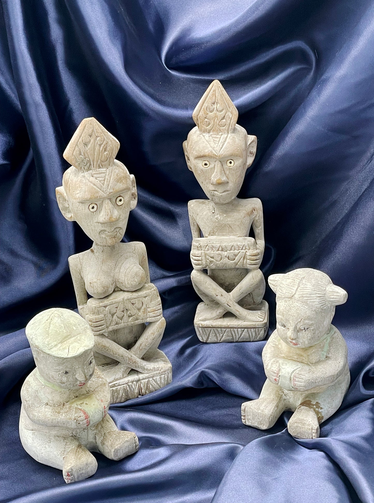 Set of Four Miniature Tribal-Inspired Figurines in Painted Stone