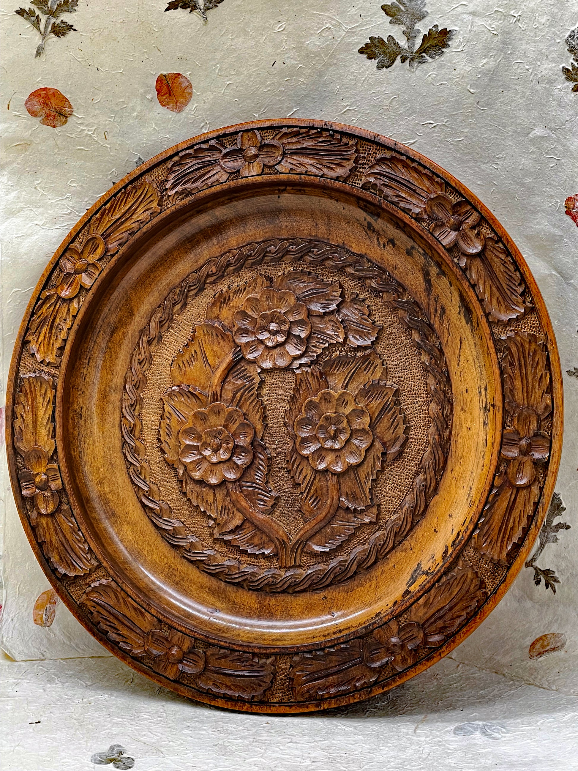 Detail of hardwood patina and carving depth