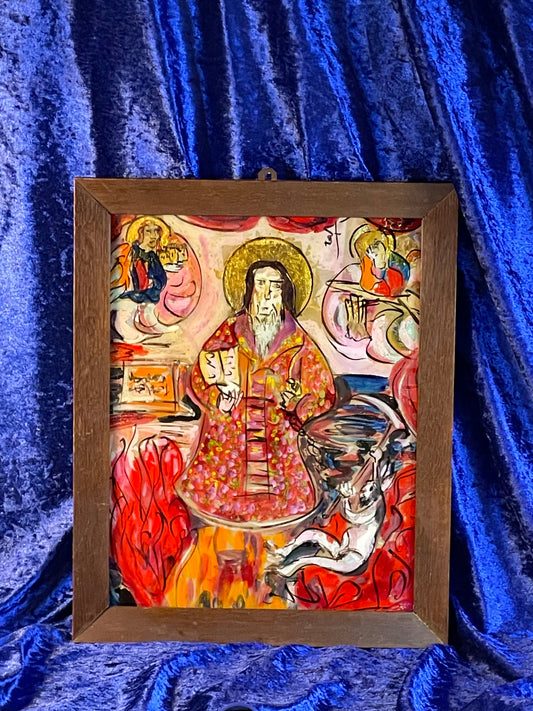 Rare Glass Icon of Saint Haralambie – Unique 24K Gold Egg-Tempera Work