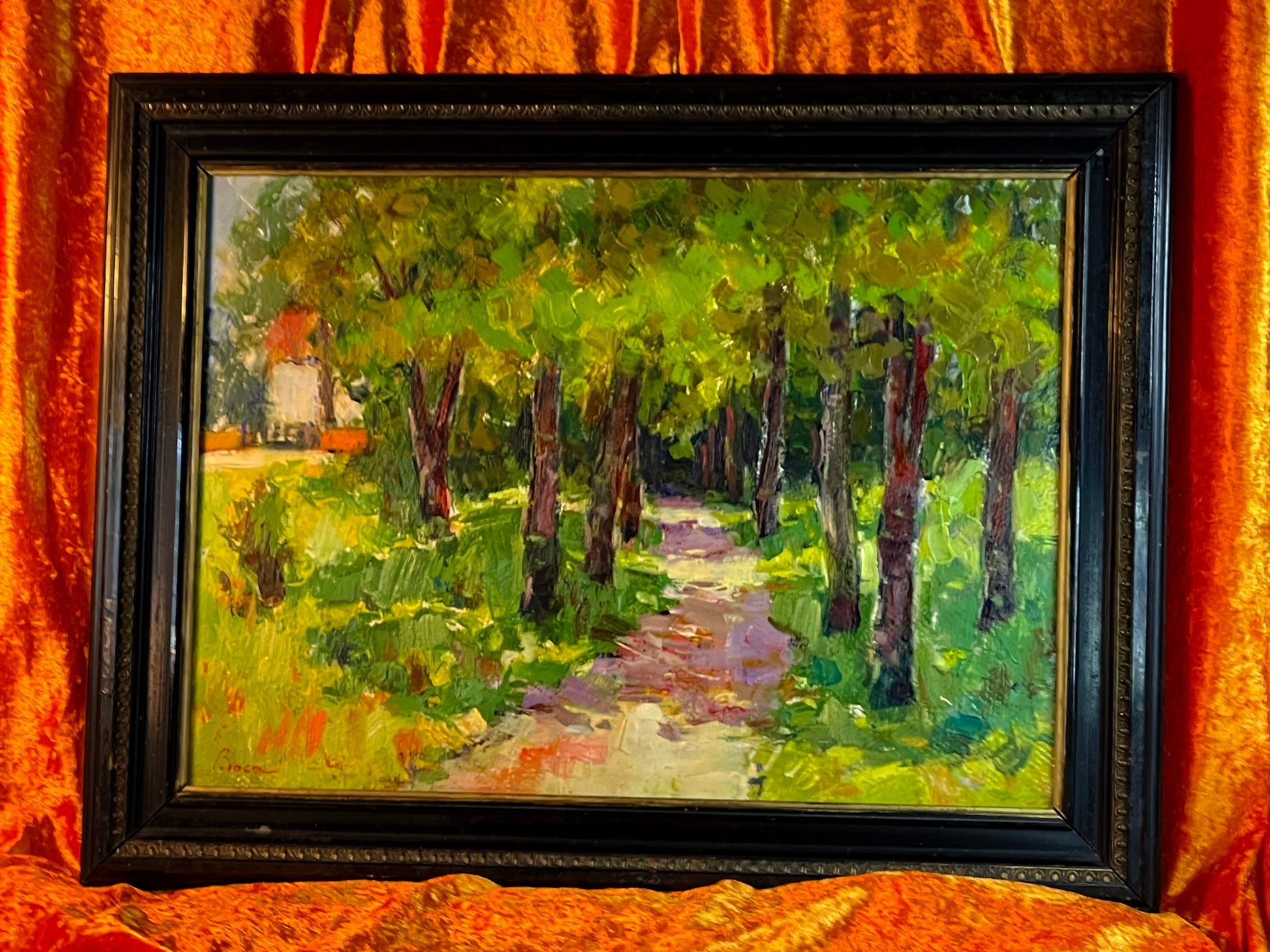 Park Alley oil painting by Stefan Boca, framed view