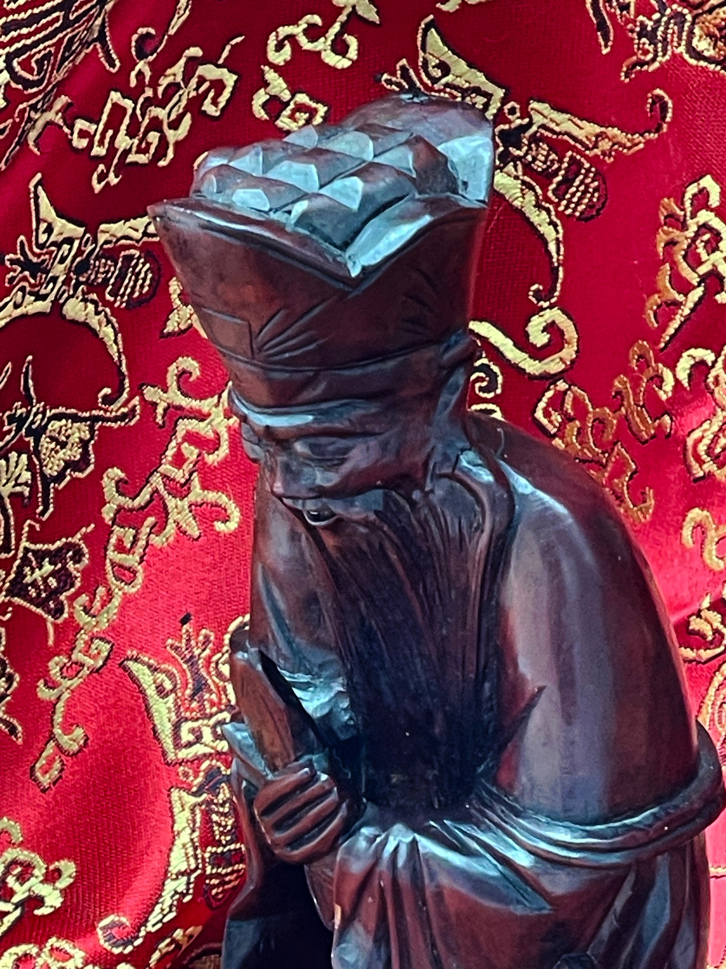Patinated exotic wood Confucius statue