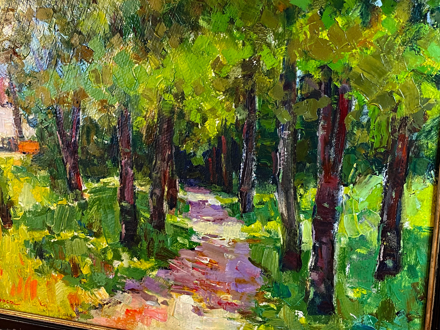 Side angle of framed Boca park alley painting