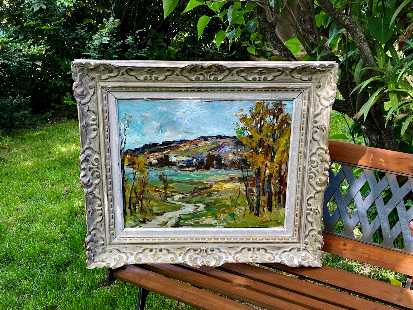 Ștefan Boca "Toamnă" Autumn Landscape Oil Painting in Antique French Frame, Signed Romanian Impressionist Art