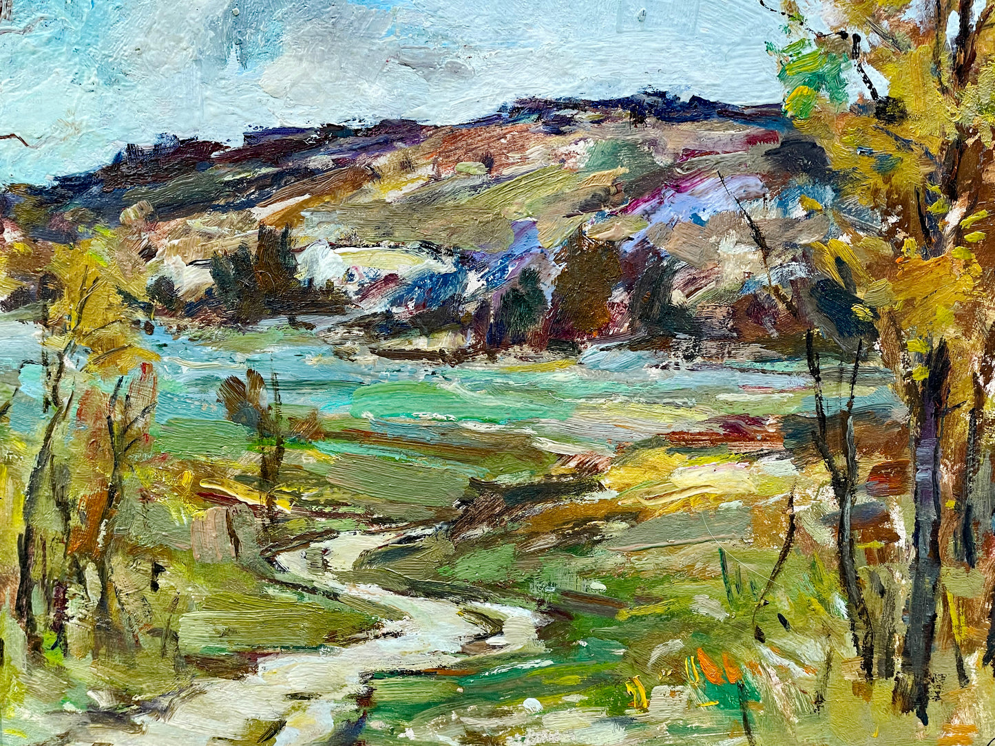 Ștefan Boca "Toamnă" Autumn Landscape Oil Painting in Antique French Frame, Signed Romanian Impressionist Art