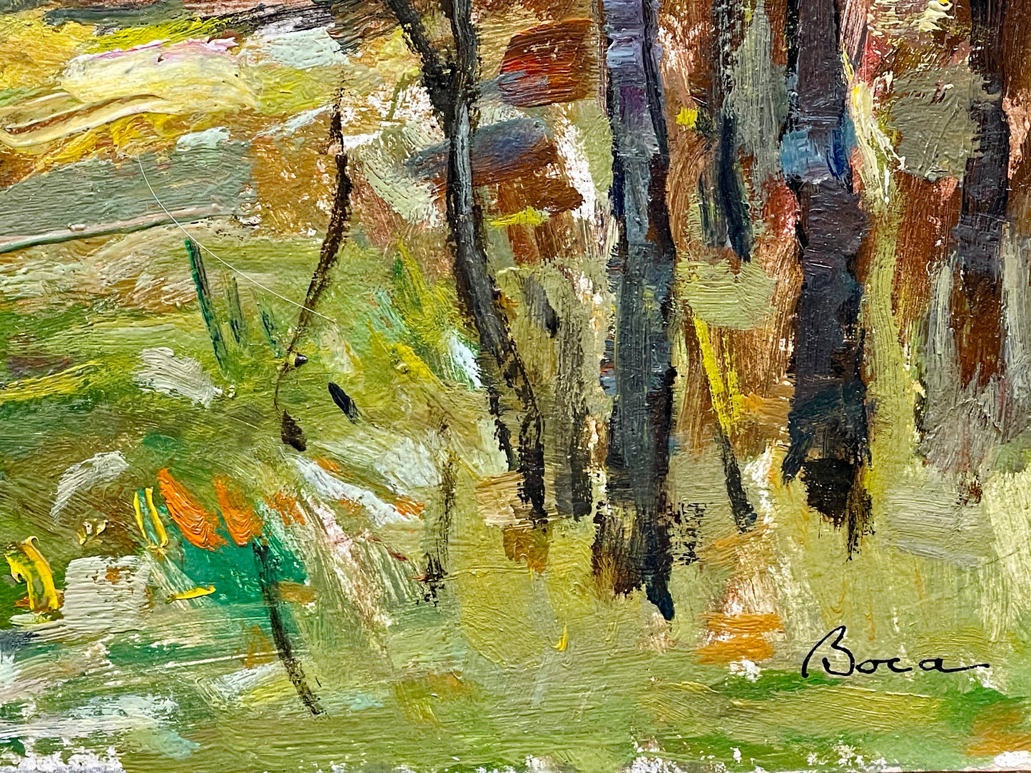 Ștefan Boca "Toamnă" Autumn Landscape Oil Painting in Antique French Frame, Signed Romanian Impressionist Art