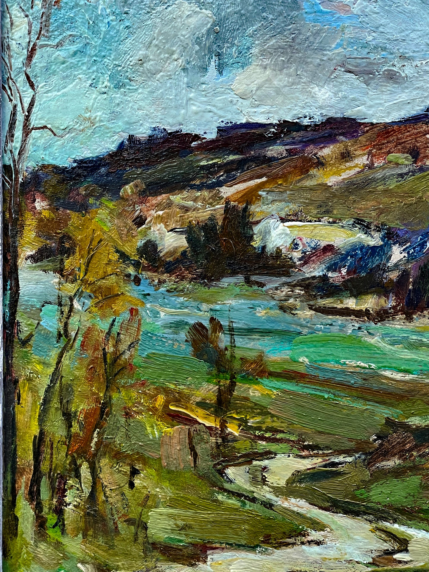 Ștefan Boca "Toamnă" Autumn Landscape Oil Painting in Antique French Frame, Signed Romanian Impressionist Art