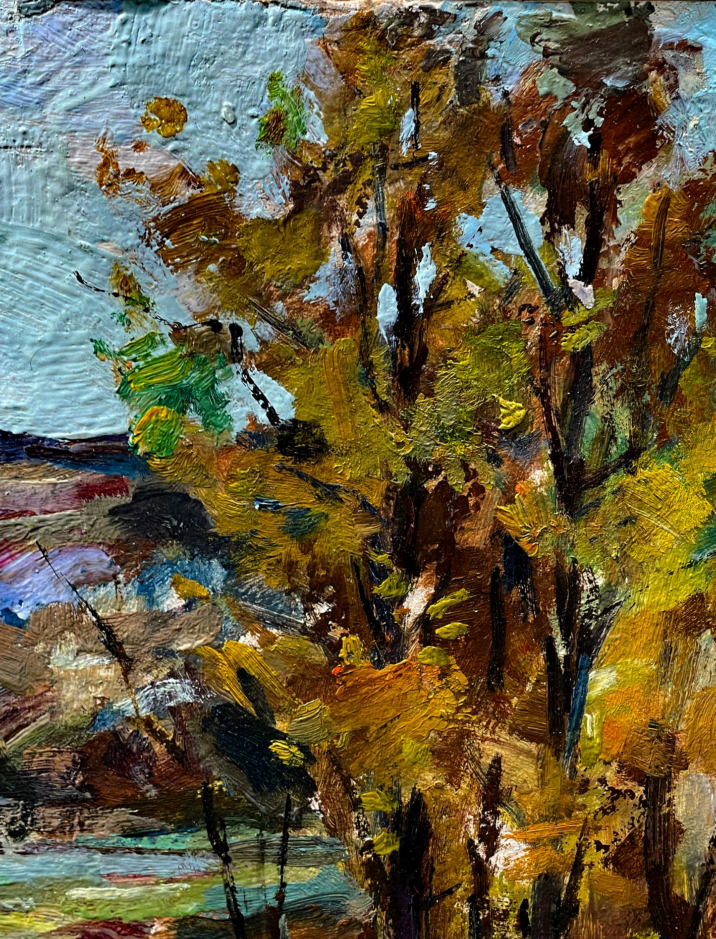 Ștefan Boca "Toamnă" Autumn Landscape Oil Painting in Antique French Frame, Signed Romanian Impressionist Art