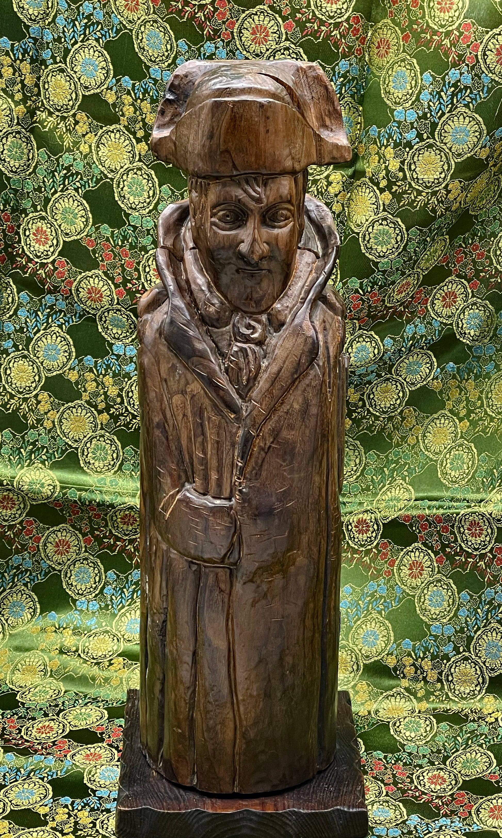 Spanish carved wood Napoleon bottle guardian, full figure front view