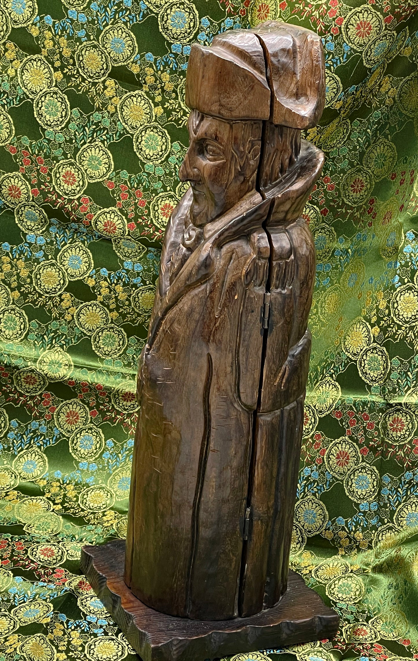 Folk-art Napoleon wood sculpture detail of epaulettes and frock coat
