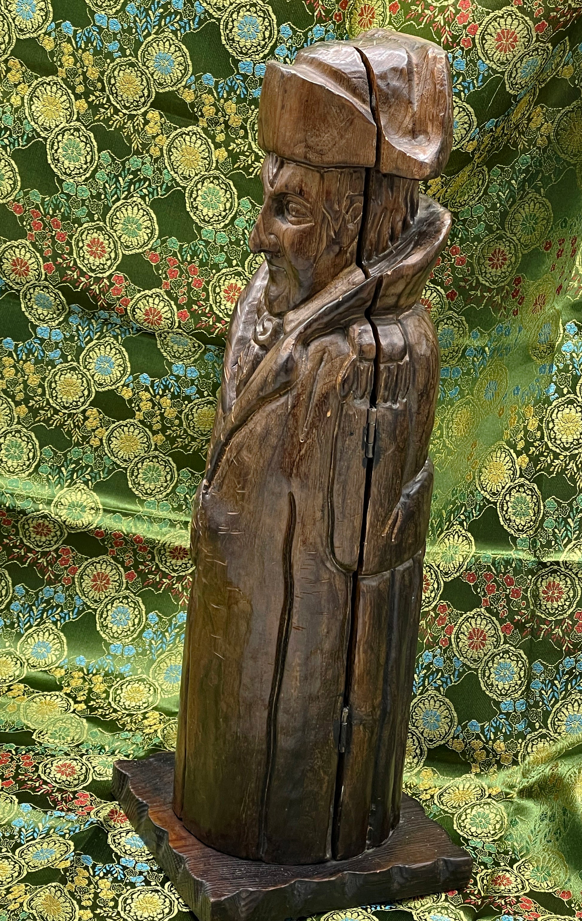 Folk-art Napoleon wood sculpture detail of epaulettes and frock coat