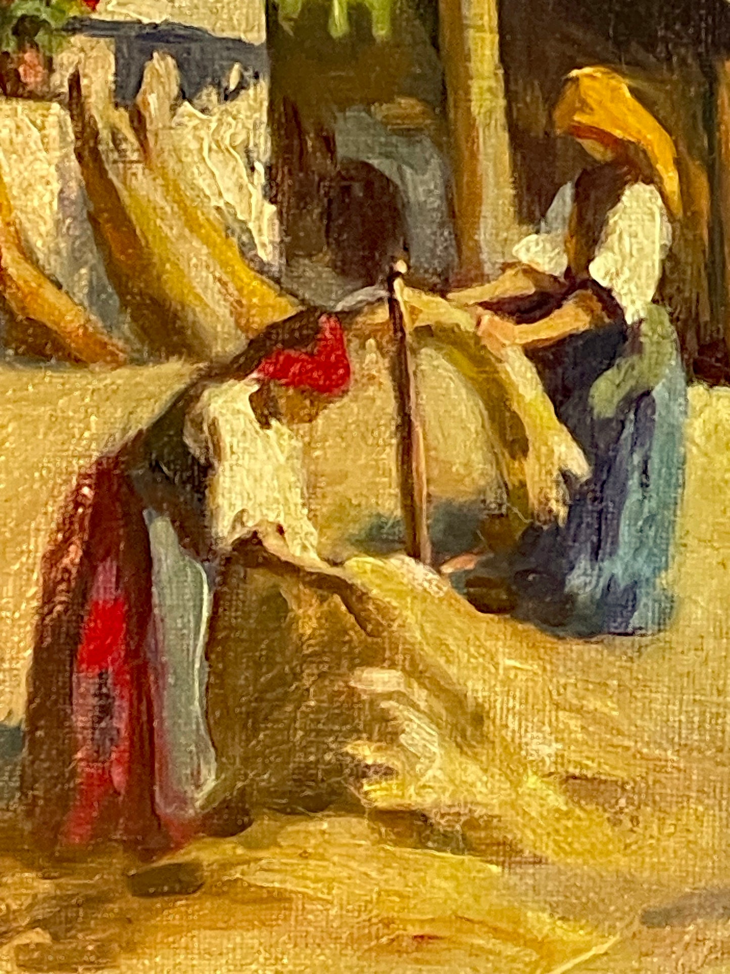 Brushwork detail of the framed Hungarian landscape painting
