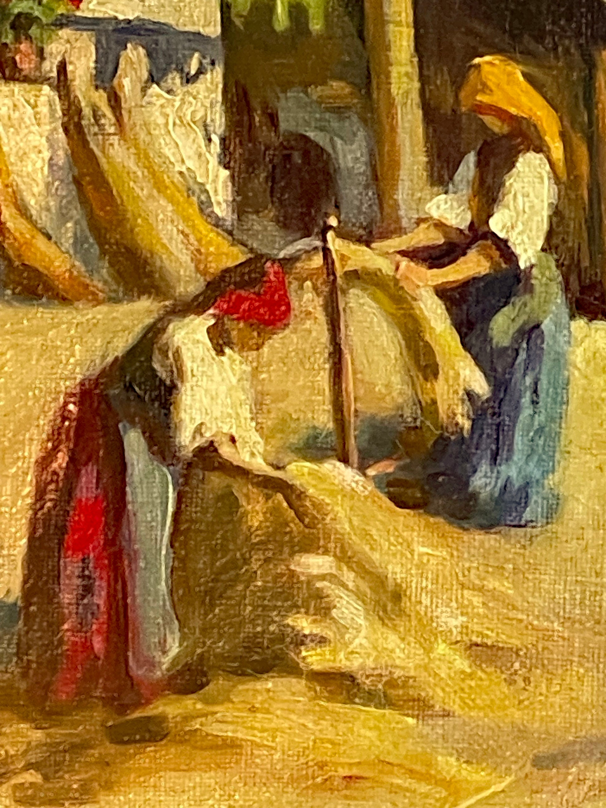 Brushwork detail of the framed Hungarian landscape painting