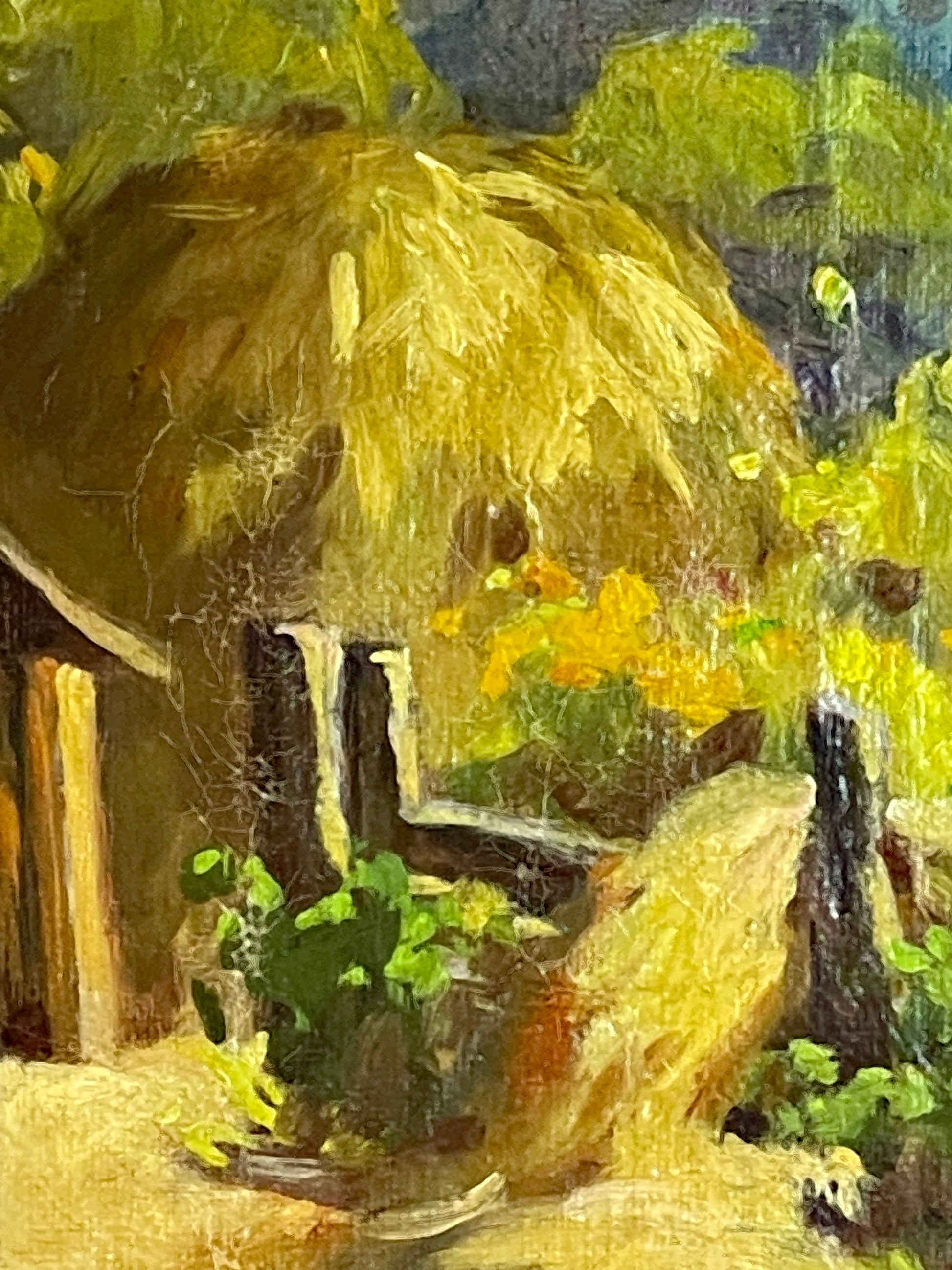Corner detail of the gilt frame on the oil painting
