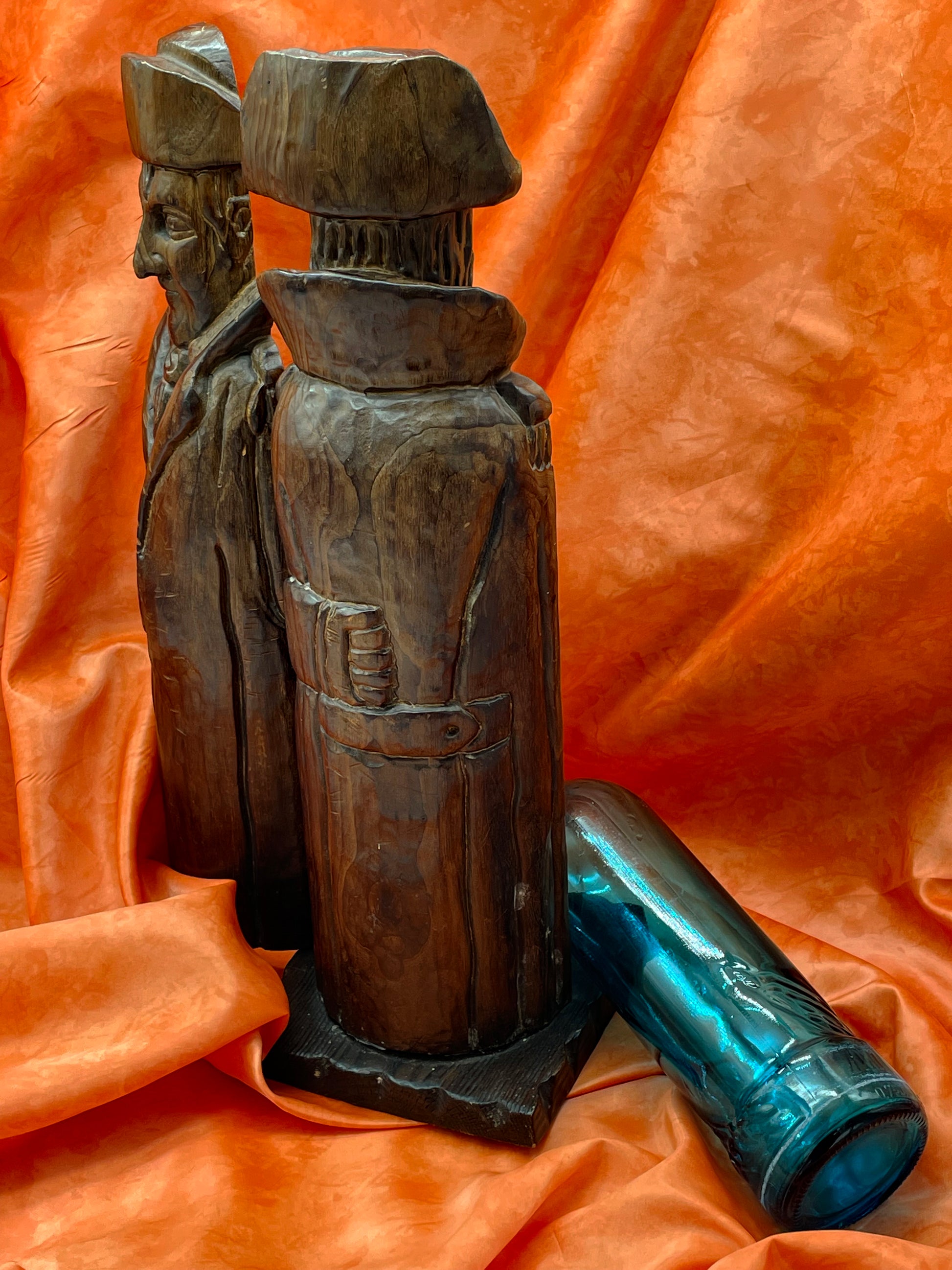 Hand-carved Spanish Napoleon bottle guardian, rear view