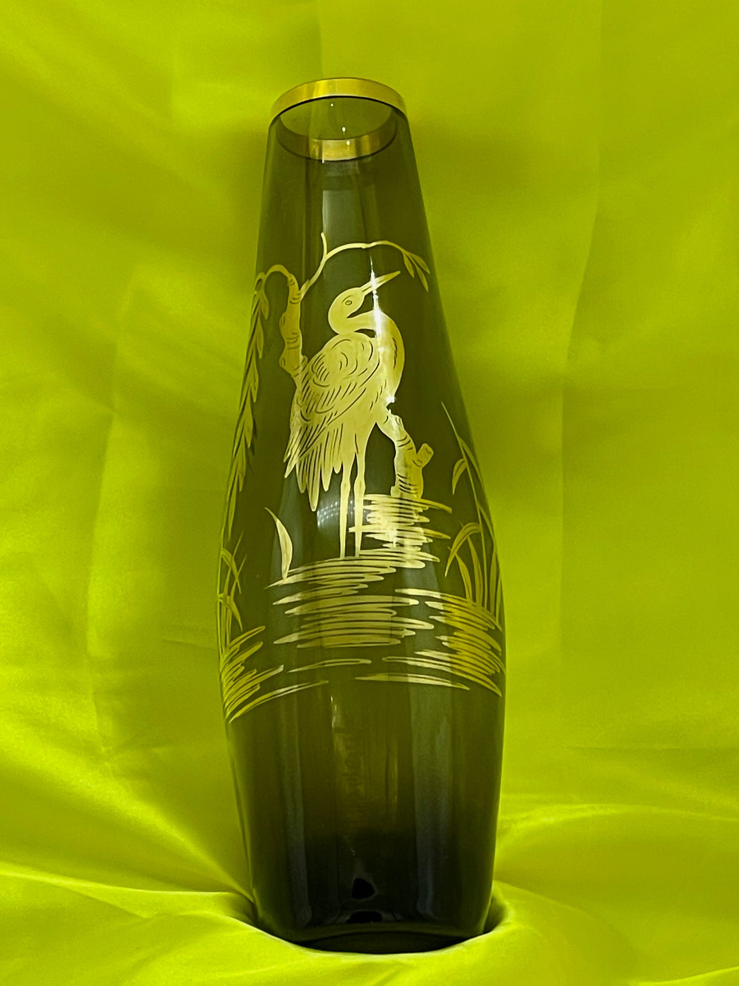 Base of the mid-century German green glass vase