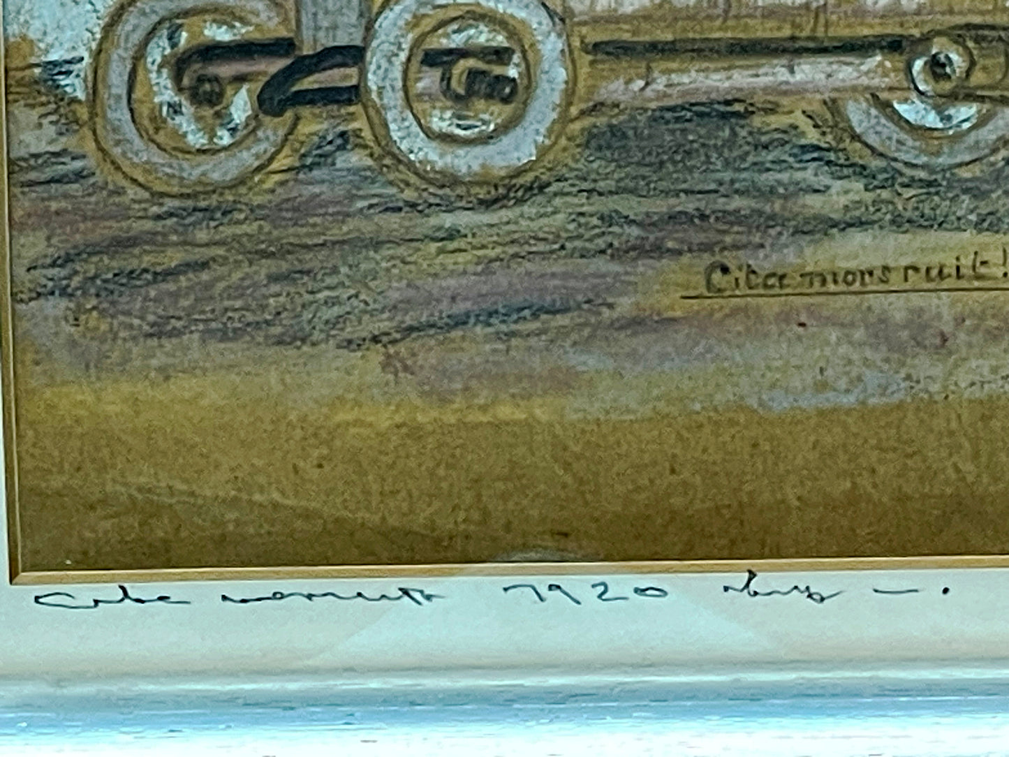 Side view of the framed pastel drawing