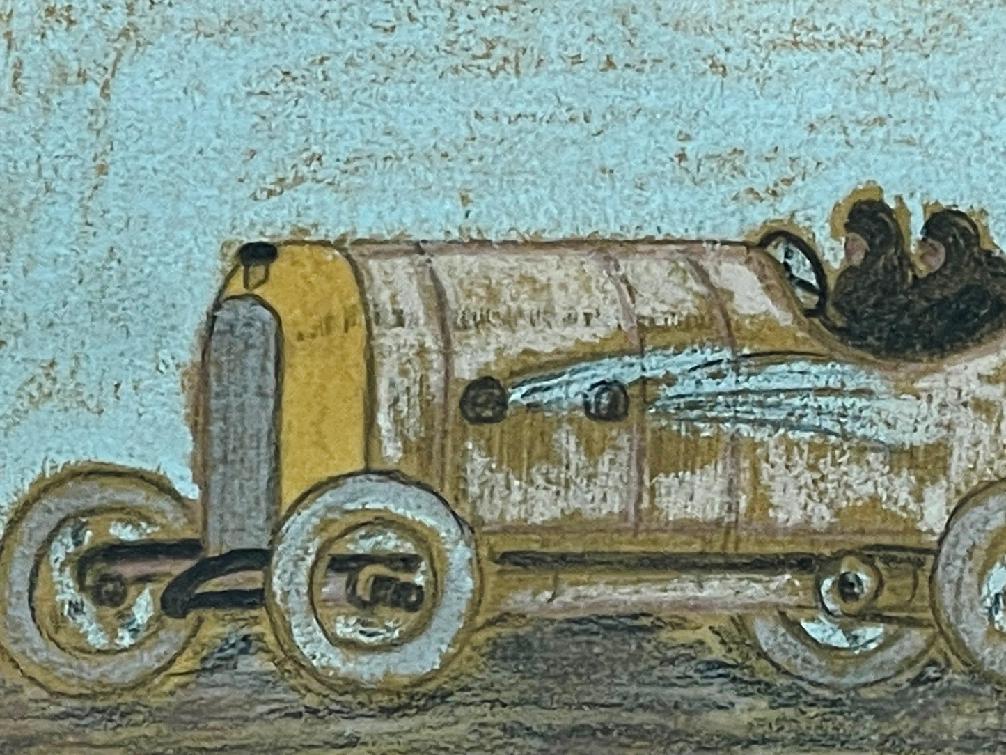 Inscription beneath the historic racing car pastel