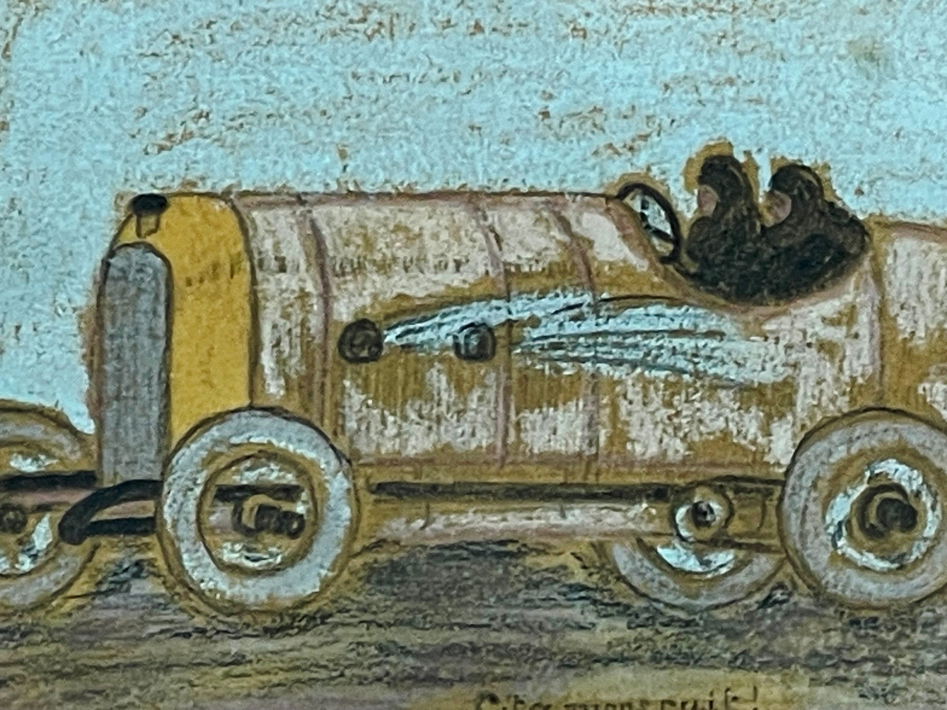 Frame and glass detail of the vintage automobile drawing