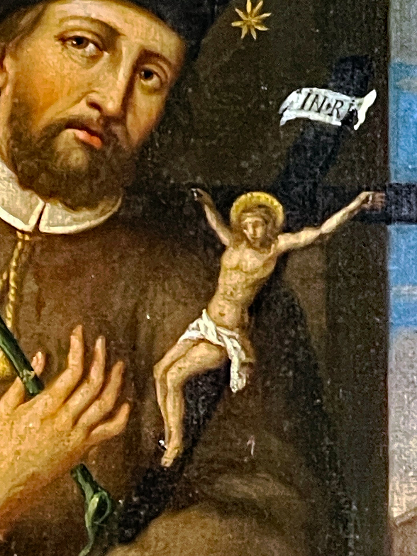 Antique Oil Painting of Saint John of Nepomuk (Joannes de Pomuk) – Rare “Bridge Saint” Iconography, Framed