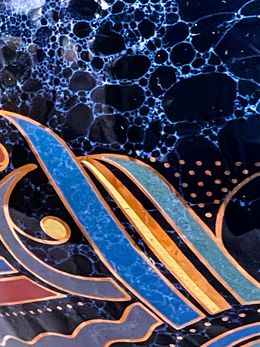 Postmodern Italian Glazed Ceramic Vase with Gilded Rim and Abstract Motifs – 1980s Studio Art Style