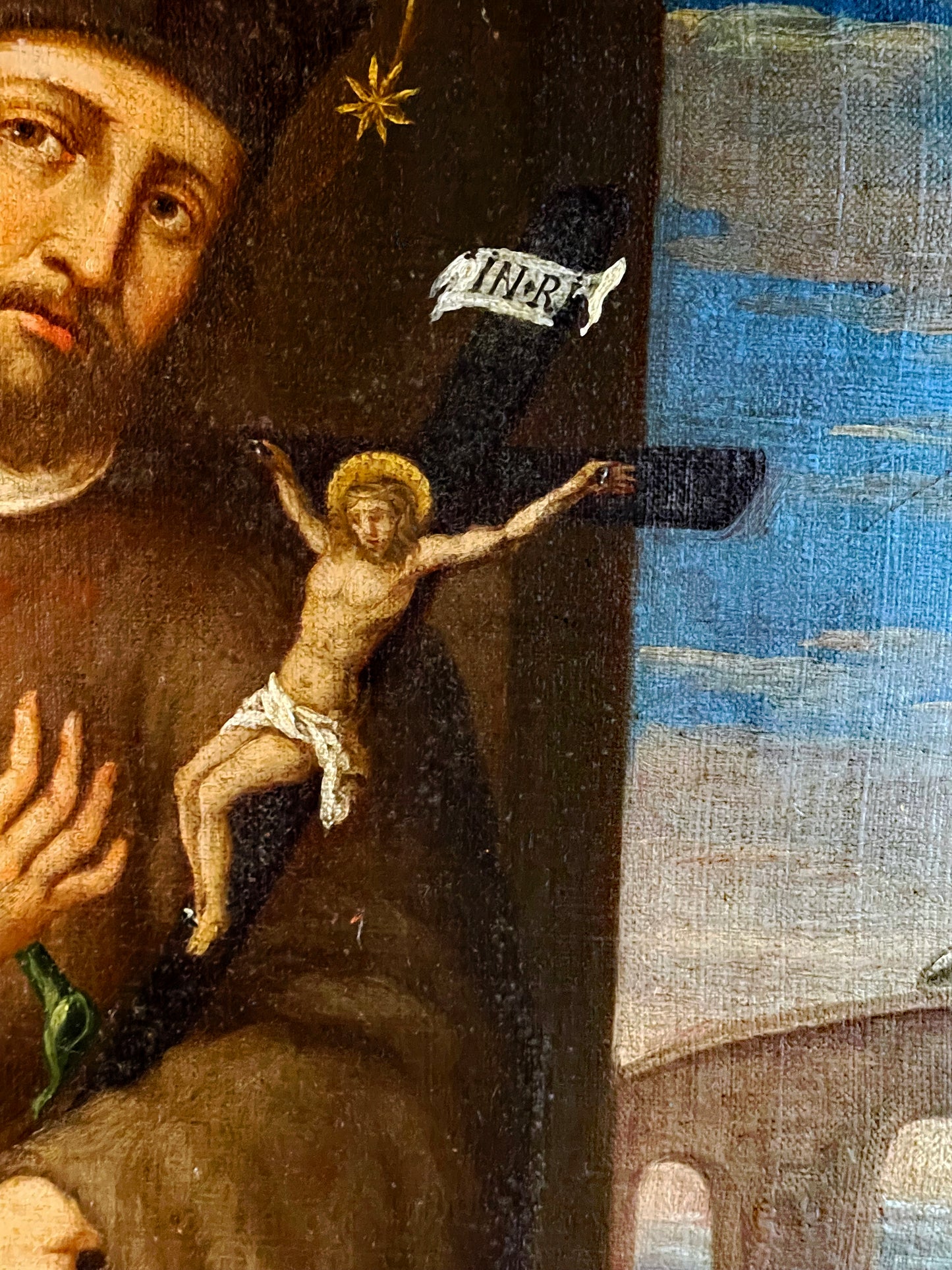 Antique Oil Painting of Saint John of Nepomuk (Joannes de Pomuk) – Rare “Bridge Saint” Iconography, Framed