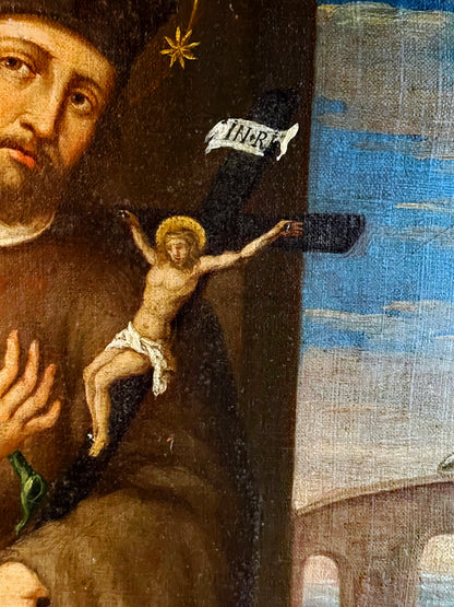 Antique Oil Painting of Saint John of Nepomuk (Joannes de Pomuk) – Rare “Bridge Saint” Iconography, Framed