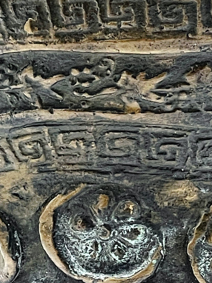 Ancient-Style Bronze Kalathos Vessel with Figural Reliefs and Floral Bands