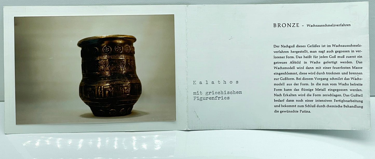 Ancient-Style Bronze Kalathos Vessel with Figural Reliefs and Floral Bands