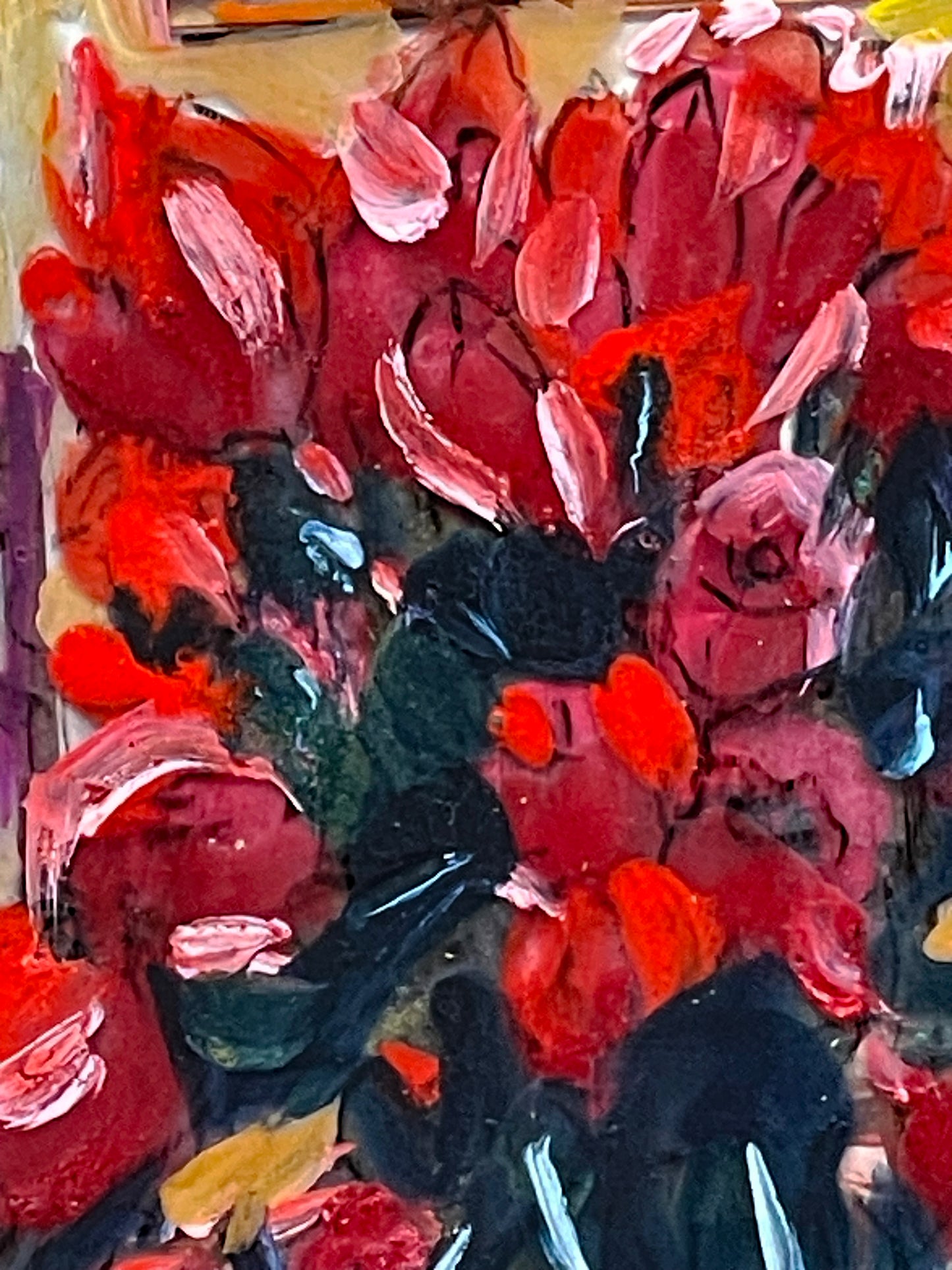 Original On-Glass Tulip Painting by João A. Martinez – Vibrant Floral Artwork, Framed (31 × 36 cm)